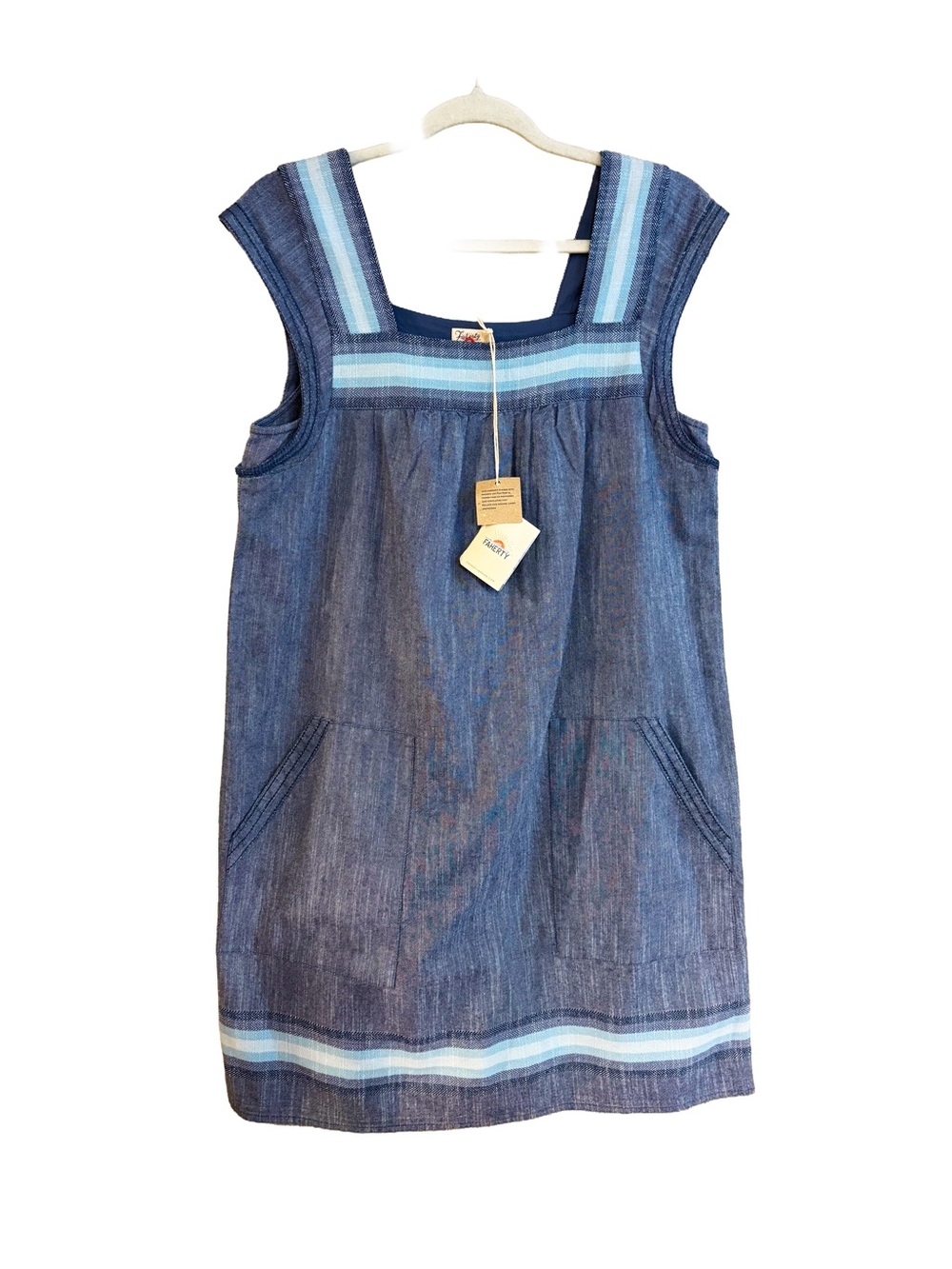 NWT Faherty “Hailee” Dress in Blue Baja 100% Organic Cotton Size Small